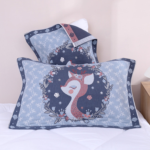 Five-layer gauze pillowcase soft and absorbent four-season adult cover towel couple cartoon pillowcase wholesale