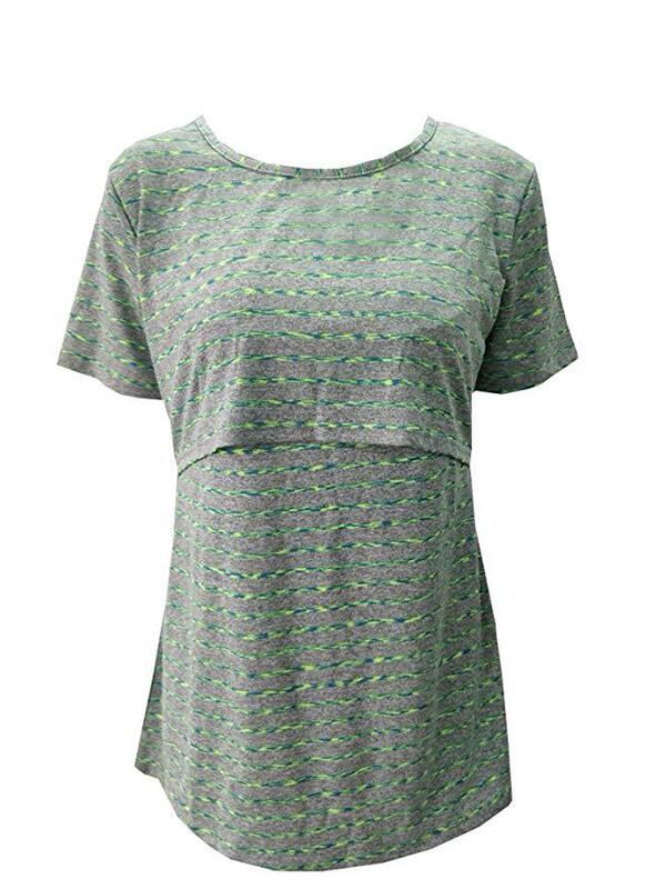 Foreign trade supply Amazon wish European and American maternity clothes striped round neck short sleeve nursing T-shirt top