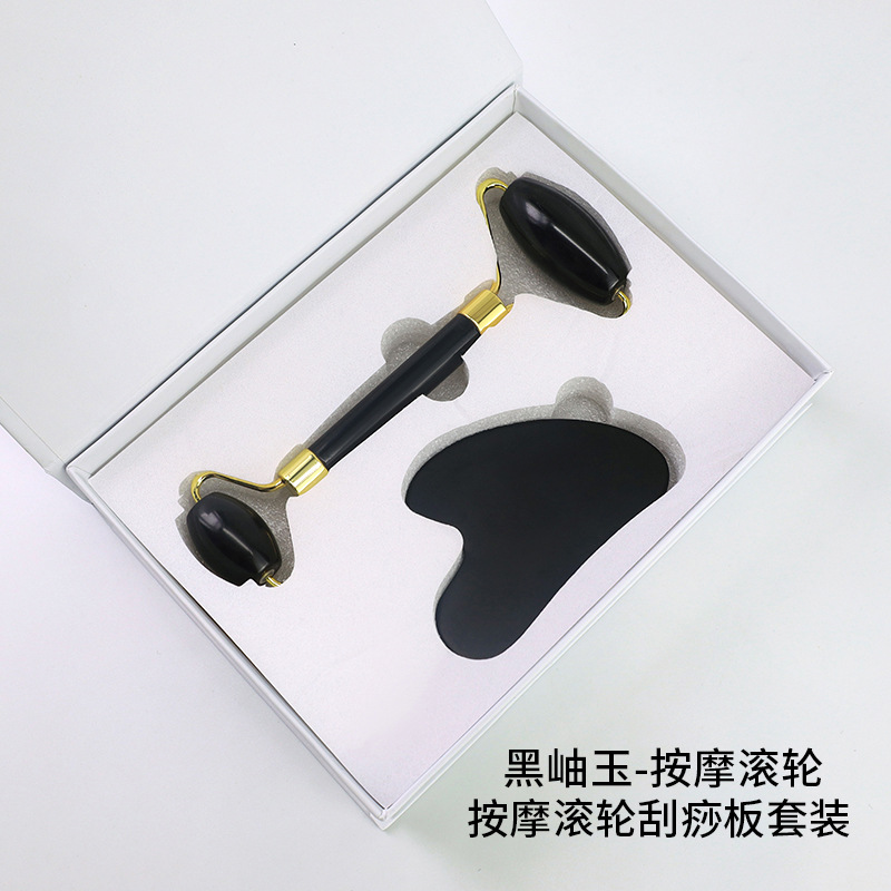 Tabla de gua sha de jade en stock, tabla de gua sha de nefrita en forma de corazón para belleza facial, masajeador con rodillo para uso en todo el cuerpo.