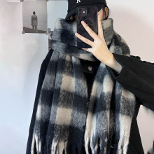 明星欣欣子同款经典黑白格围巾韩版氛围感女秋冬保暖时尚围脖批发