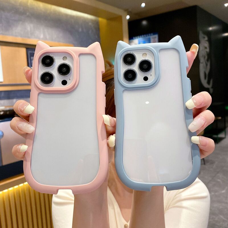 The New Model Is Suitable for Apple 17Promax Simple Solid Color Cat Ear Mobile Phone Case Iphone15 Anti-Fall Pc Protective Cover