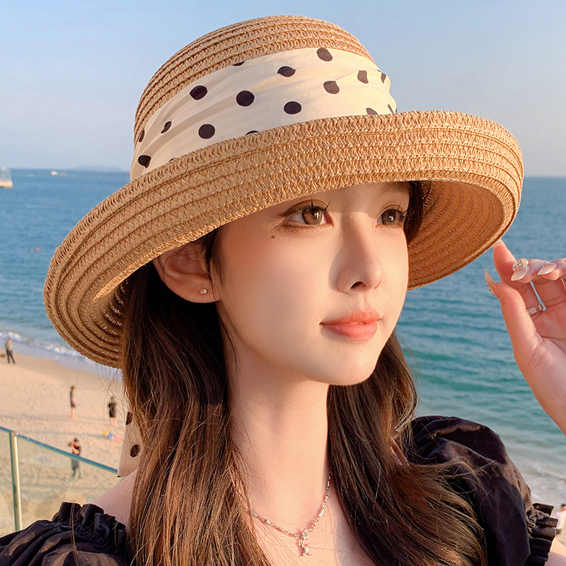 Children's Straw Hat With Wave Dot Pattern For Summer Sunshade_voghion.com