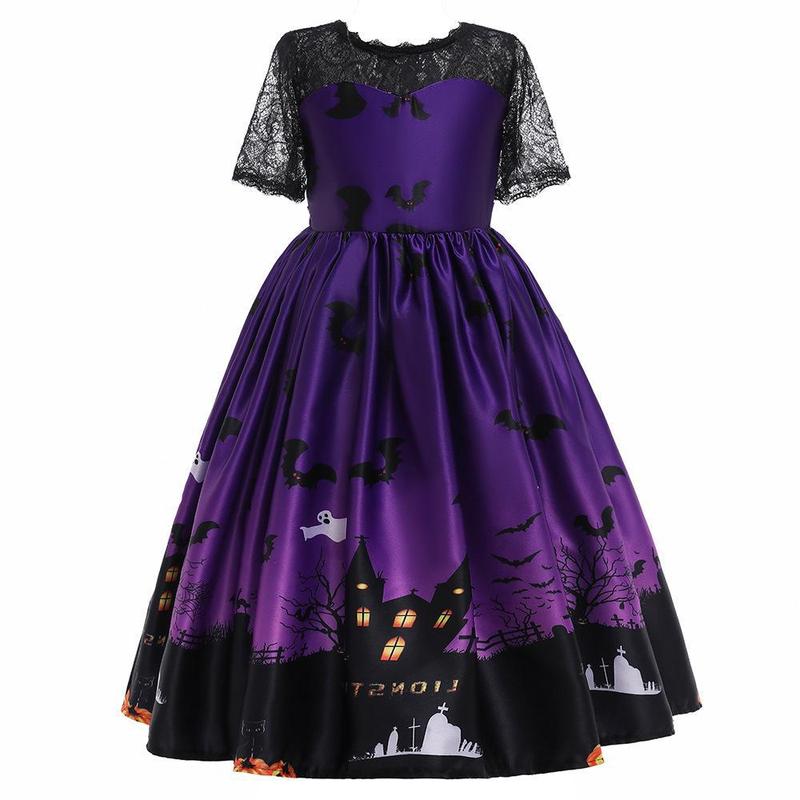 ハロウィンドレス 子供用コスプレ衣装 城の魔女プリントプリンセスドレス パーティーコスプレ衣装|undefined