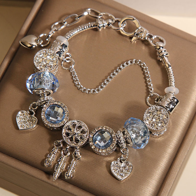 Blaues Glasperlenarmband Mit Traumfänger Für Damen Elegant_voghion.com