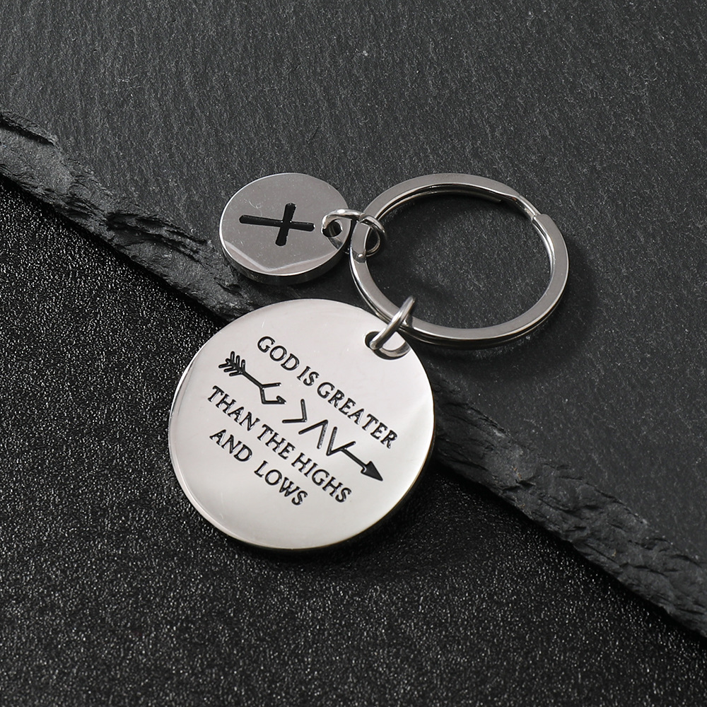 Accessori pendenti circolari, corrosione del testo, gioielli in titanio rivestiti di olio, portachiavi in acciaio inossidabile a croce_voghion.com