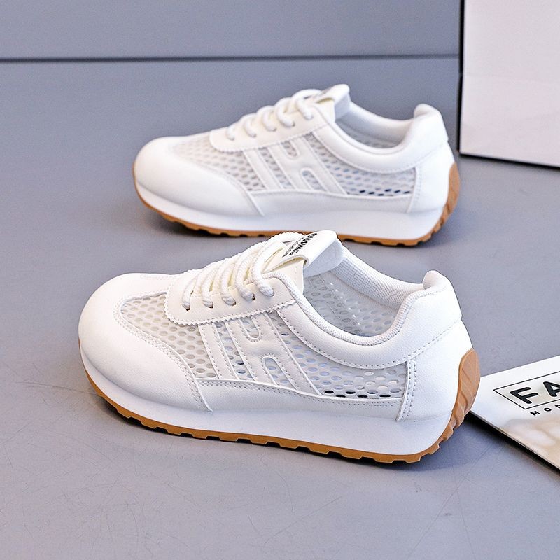 2026 verano nuevo respirable mesh zapatos deportivos versátiles lazos delanteros huecos casuales mesh zapatos deportivos para mujeres