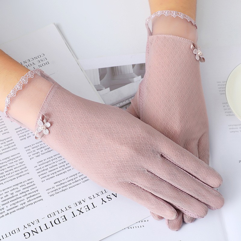 Guantes de protección solar para mujer primavera y verano guantes de pantalla táctil de encaje Delgado conducción transpirable guantes de equitación de protección solar al aire libre