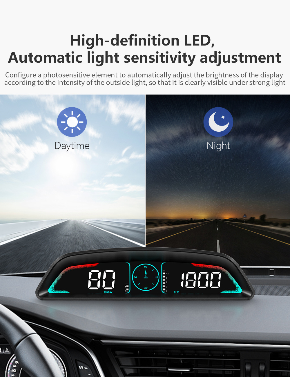 Car Head-Up Display (HUD) Vehicle Speed, Water Temperature, Fuel Consumption Display OBD High-Definition Multifunctional Car Instrument