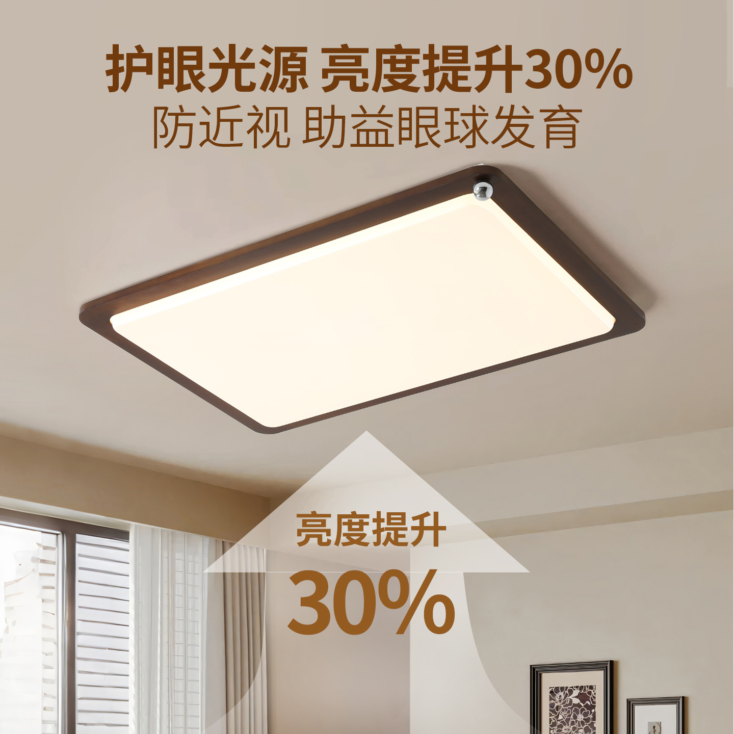 Luz principal de sala de estar de nuez nueva retro china de alto nivel rectangular sensación de vestíbulo de espectro completo 263L