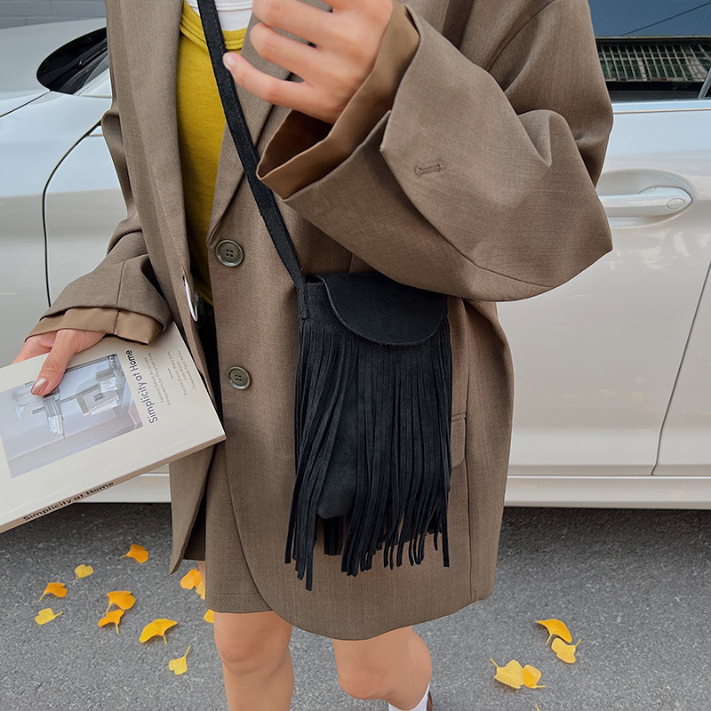 复古美拉德流苏包女2025新款麂皮时尚单肩款斜包慵懒风百搭手机包|undefined