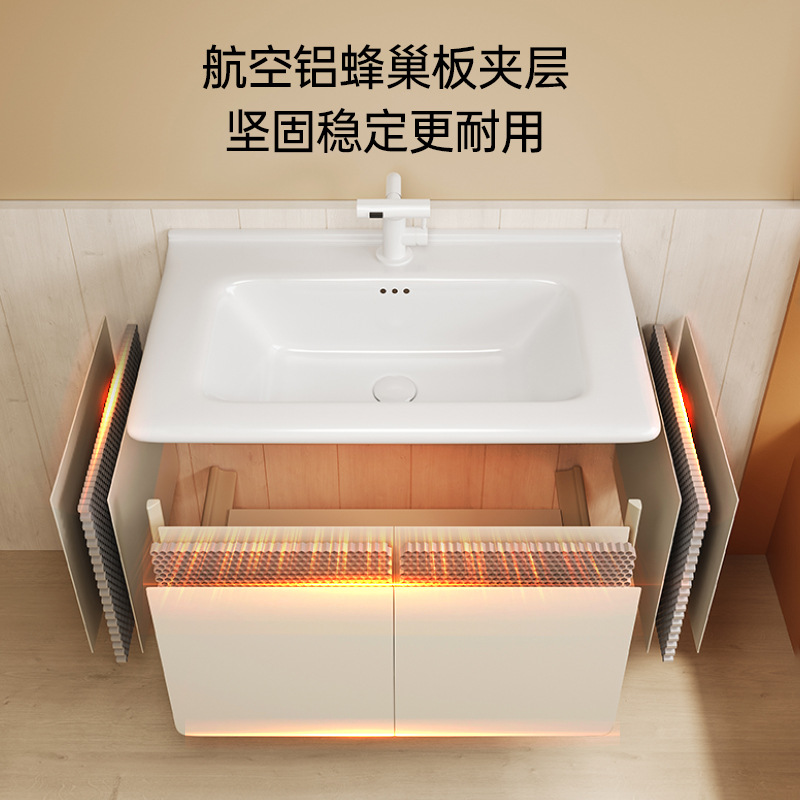 armario de baño de aire de arco de crema grueso cerámica de abeja lavabo integral lavabo de baño lavabo de mano combinación lavabo