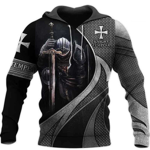 Men's Templar Knight Hooded Sweatshirt 3D Printed Long Sleeve Hoodie Fashion New Style Sports Top Street Loose Men's Clothing