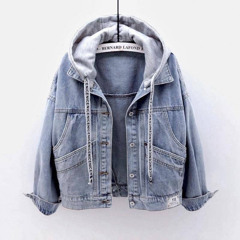 Denim coat female student Korean style loose short coat long sleeve hooded jacket multi-pocket versatile top autumn and winter Denim coat female student Korean style loose short coat long sleeve hooded jacket multi-pocket versatile top autumn and winter