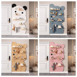 Panda Cartoon Solid Wood Perforated Board Wall Storage Rack Clothes Hanger Wall-Mounted Entryway Storage Rack Wall Shelf Wholesale