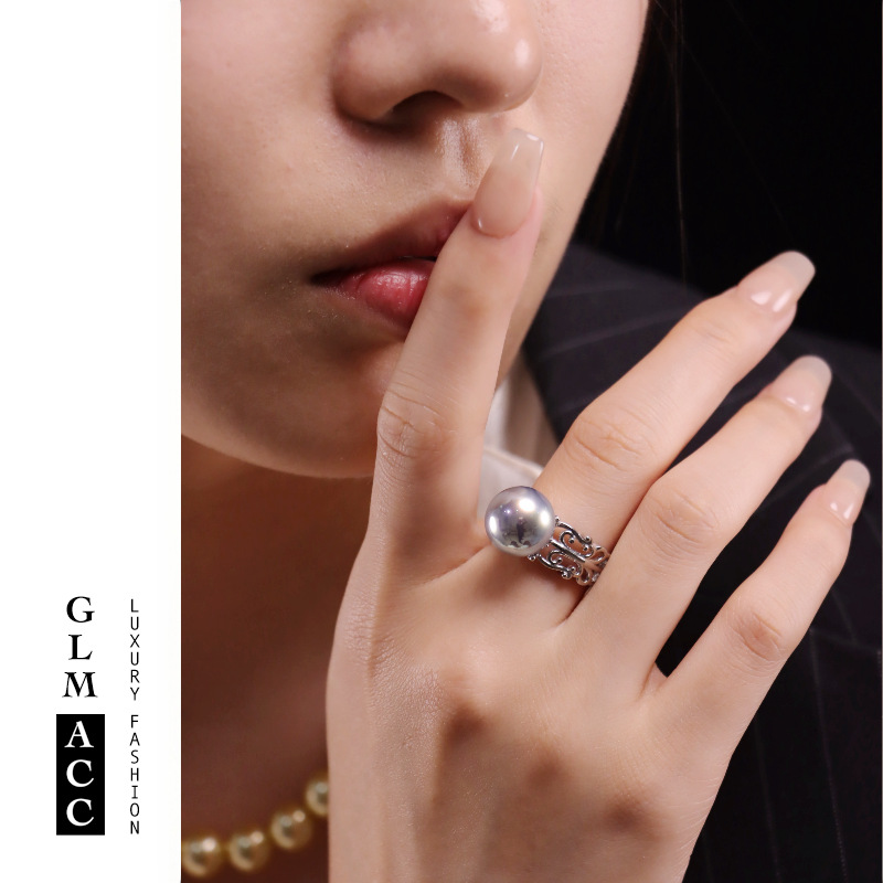 French Retro French Court Style Niche High-end Vintage Hollow Pearl Ring, Cross-border European And American Light Luxury Jewelry_voghion.com