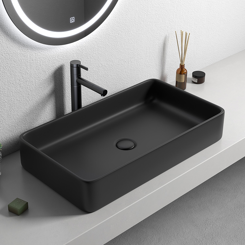 Mesa nórdica cuenca sola cuenca lavabo de cerámica del hogar lavabo cuadrado lavabo baño negro lavabo
