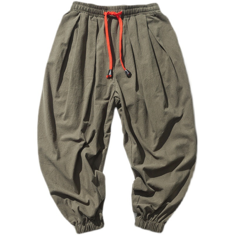 Foreign Trade 2024 New Men's Bloomers Loose Cotton and Linen Ankle Pants Men's Wide Leg Pants Harlan Footless Pants