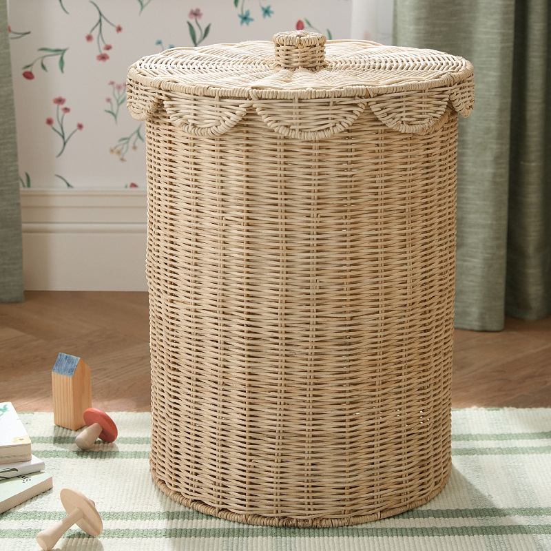 Cesta de almacenamiento de cubierta de cinta de vid real tejida de gran capacidad de ropa sucia cesto de comida de bocadillos de cocina cubierta de ondas cesto de almacenamiento