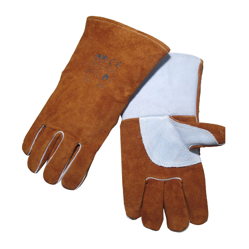 友盟AP-2600咖啡色高档烧焊手套 耐磨隔热牛二层皮耐高温电焊手套
