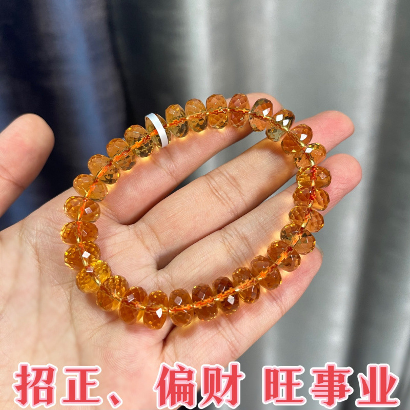 7a コレクショングレードオレンジナチュラルブラジルファセットシトリンブレスレット女性ホイールビーズブレスレットギフト|undefined