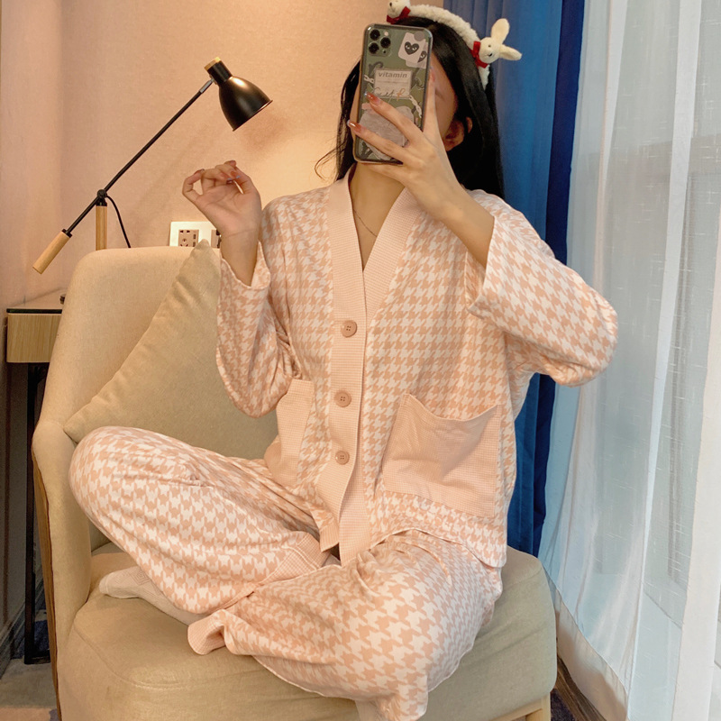 パジャマの女性春秋綿質の薄い長袖は甘いカーディガンを着ることができます。|undefined