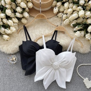 All-Match Camisole Women's Three-Dimensional Flower Celebrity High-Level Women's Belt Chest Pad Sexy Hot Girl Slimming Outer Wear Beautiful Back