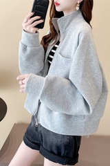 大码女装宽松拉链开衫纯色立领外套薄款卫衣潮2025春秋季新款韩版