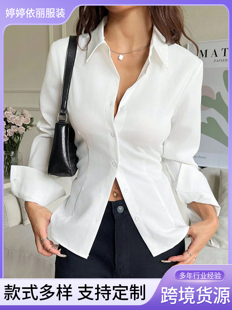Qadın beli sıxılmış slim köynək, qeyri-standart dizayn