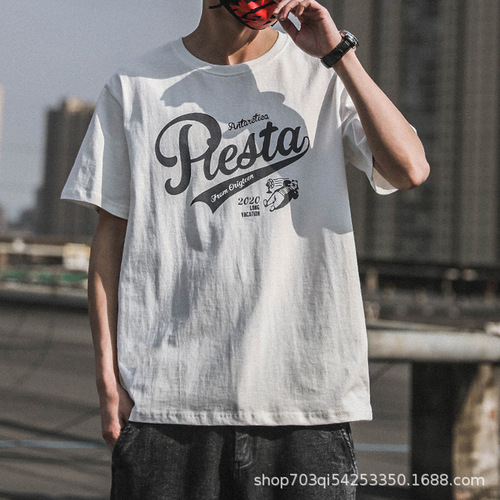 200g pure cotton short-sleeved men's summer thin model loose matchable adolescents junior high school students half