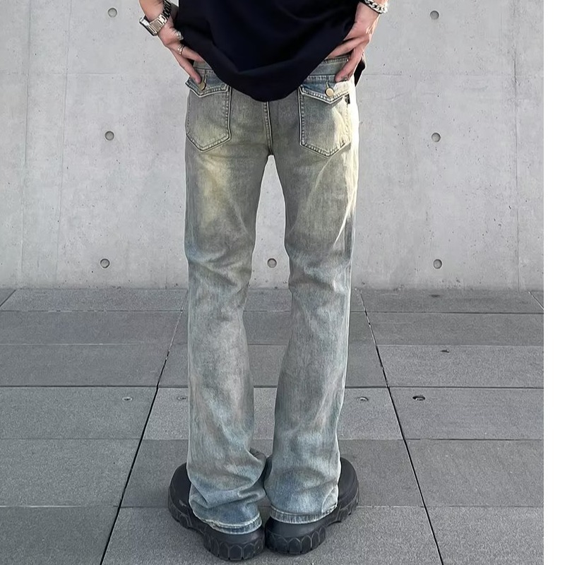 Spring And Autumn Washed Old Jeans Men's Straight High Street Guochao High Street Pants Trendy Brand American Retro Micro-pull Pants_mkmklike.com