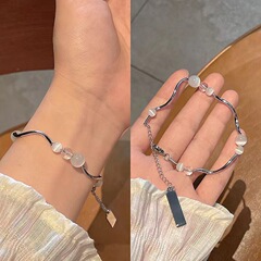 クールな雰囲気! タッセルキャッツアイビーズブレスレットインニッチデザインコールドスタイルアクセサリーガールフレンドブレスレット