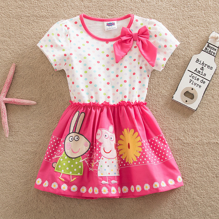 2023 Peppa Pig summer new foreign trade Girl dress cartoon baby polka dot splicing princess dress