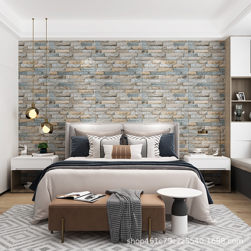 Transfronterizo al por mayor 3D papel tapiz autoadhesivo tridimensional patrón de ladrillo retro impermeable a prueba de humedad espuma pegatinas de pared tienda de ropa restaurante olla caliente