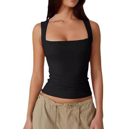 2025 European and American New Cross-Border Amazon Temu Xiyin Women's Slim Pure Color Vest Women's Top Square Collar