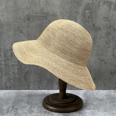 大碼網紅款自然形狀細拉菲草盆帽涼帽女夏天海邊沙灘出遊太陽草帽