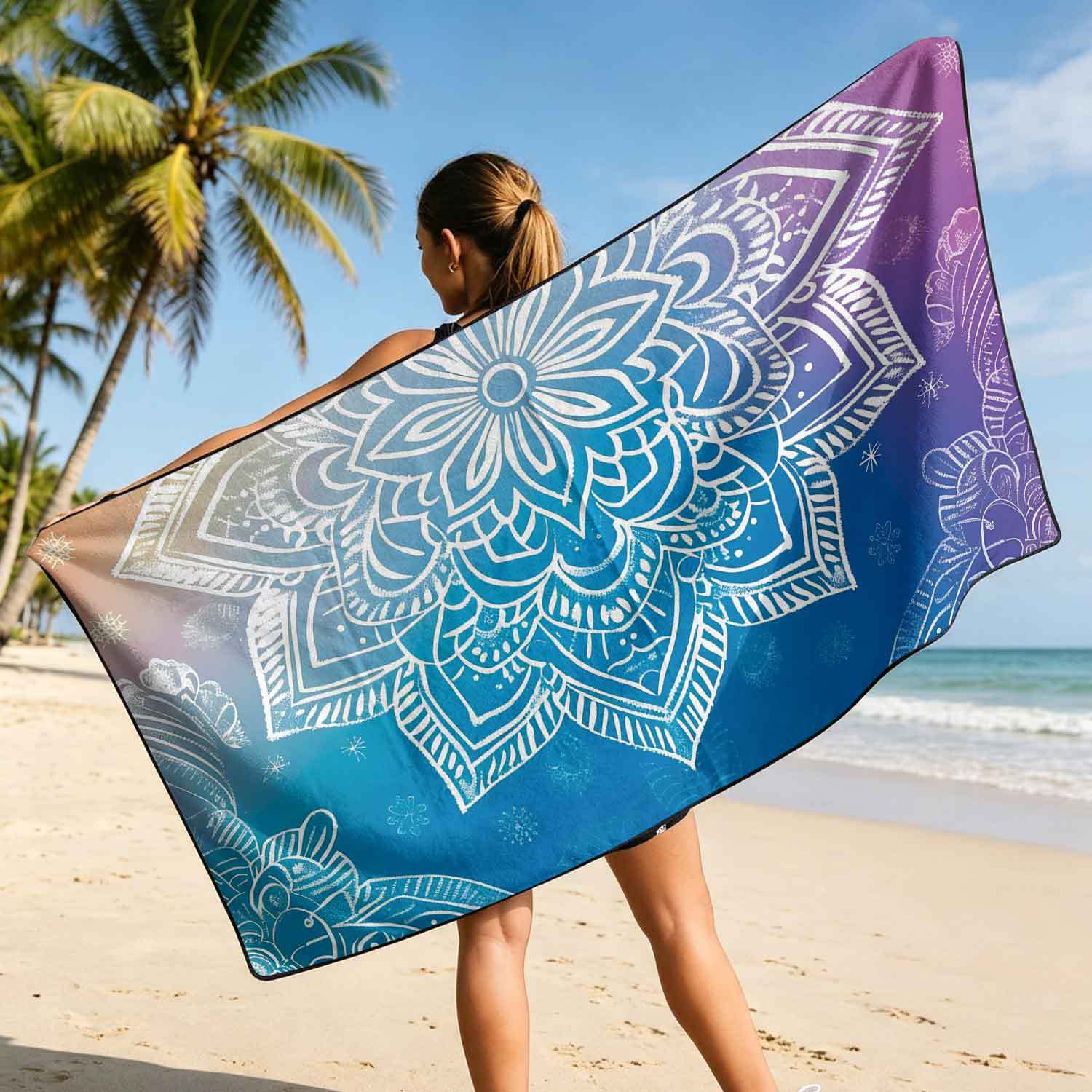 Printed bath towel and car seat cover 2-in-1, ultra-fine fiber outdoor beach and car dual-use universal seat cushion