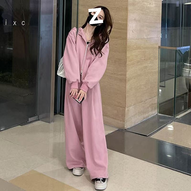 Fashion Sportswear Suit for Women 2025 Spring and Autum New Elegant Versatile Hooded Sweatshirt Wide Leg Pants Two-Piece Set