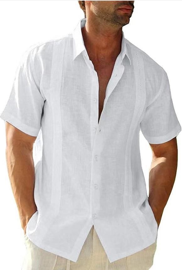 Herren Kurzarm Leinenhemd Für Den Sommer Freizeithemd Strand_voghion.com