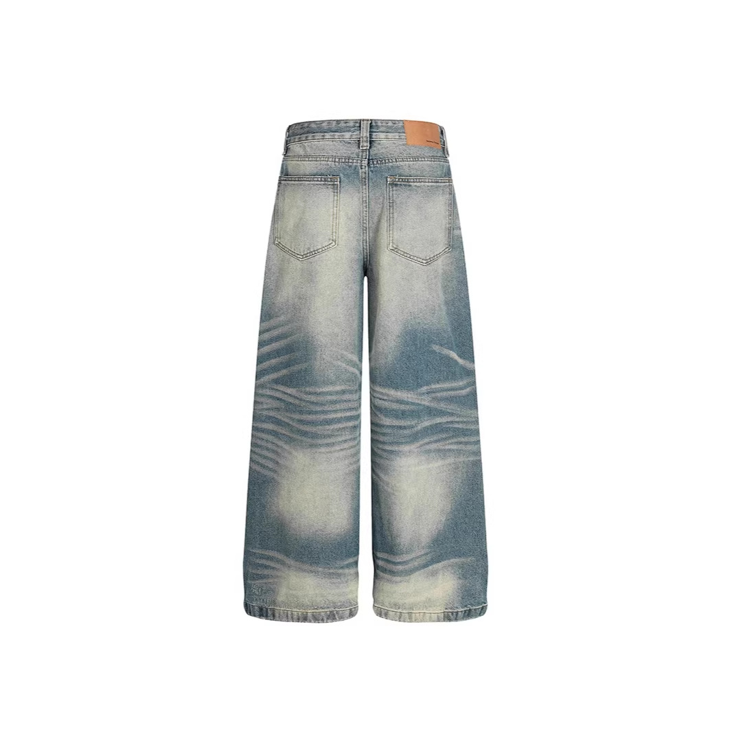 Vintage American Style High Waist Relaxed Fit Cat Whisker Distressed Jeans Comfortable Cotton Denim Pants for Men And Women_mkmklike.com