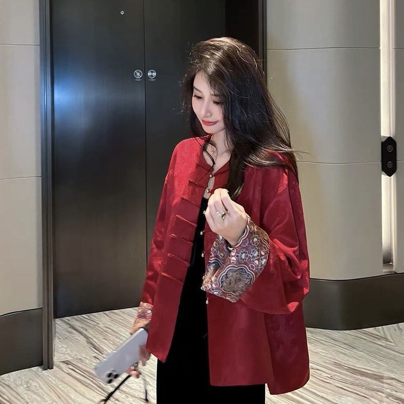 感红色新中式国风外套女2025春秋季新款唐装盘扣时尚上衣|undefined