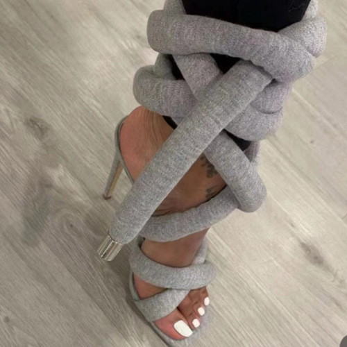 Square toe stiletto super high heel sandals for women 2024 foreign trade model cross strap foot wrap to take away show large size Roman shoes
