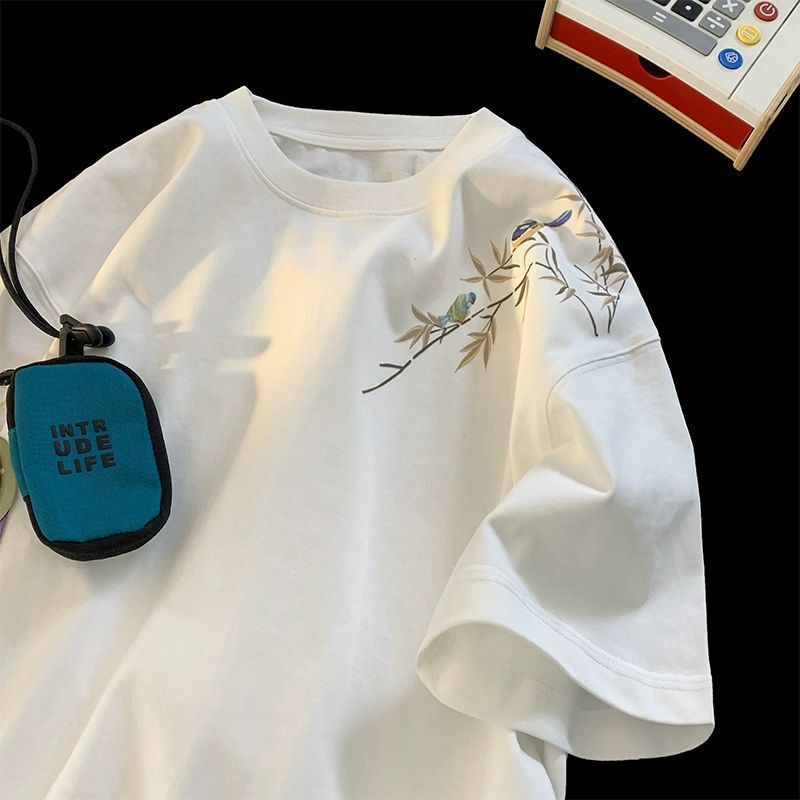 New Chinese Heavy Short-sleeved T-shirt Men's Summer Trendy Brand 2024 New Style Pure Cotton Clothes National Style Loose Half-sleeved T-shirt