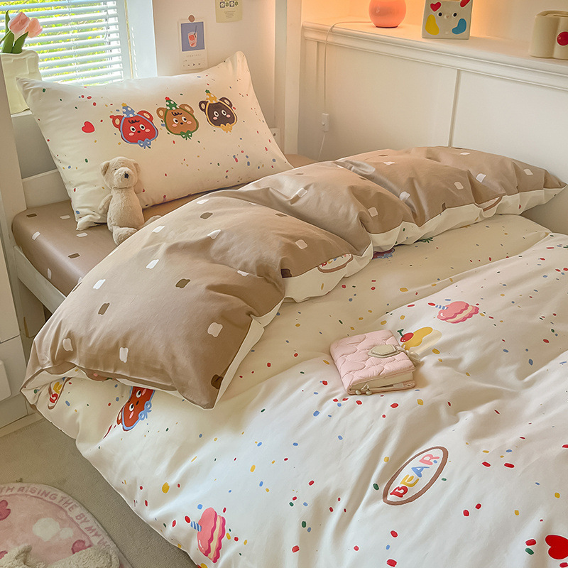 Juego de cama de dormitorio de estudiantes fresco de algodón de tres piezas 2024 nuevo juego de cuatro piezas de sábanas de algodón puro