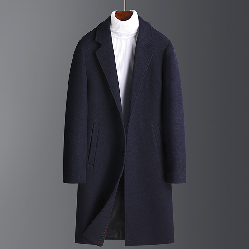 2023 Wool Coat Men's Mid-Length Korean Style Casual Young and Middle-Aged Winter Foreign Trade Thickened Velvet Coat 2023 Wool Coat Men's Mid-Length Korean Style Casual Young and Middle-Aged Winter Foreign Trade Thickened Velvet Coat
