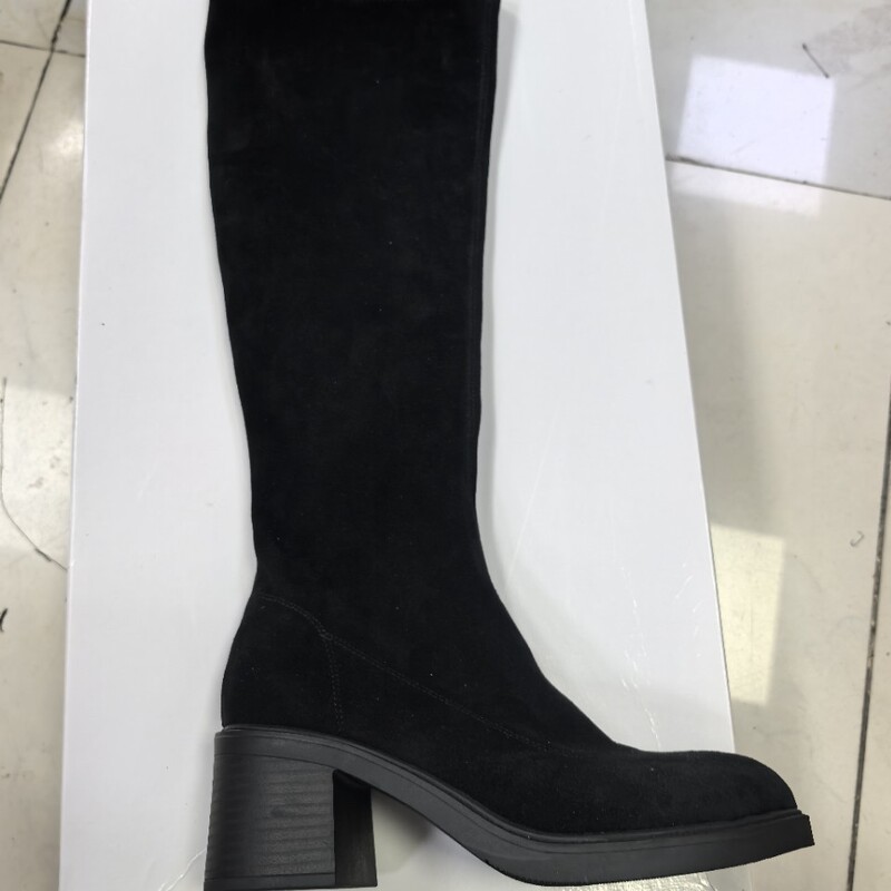 Guangzhou high-quality thick-heeled round-toe solid color genuine leather stretchy over-the-knee slim long high boots for women, cross-border foreign trade women's shoes