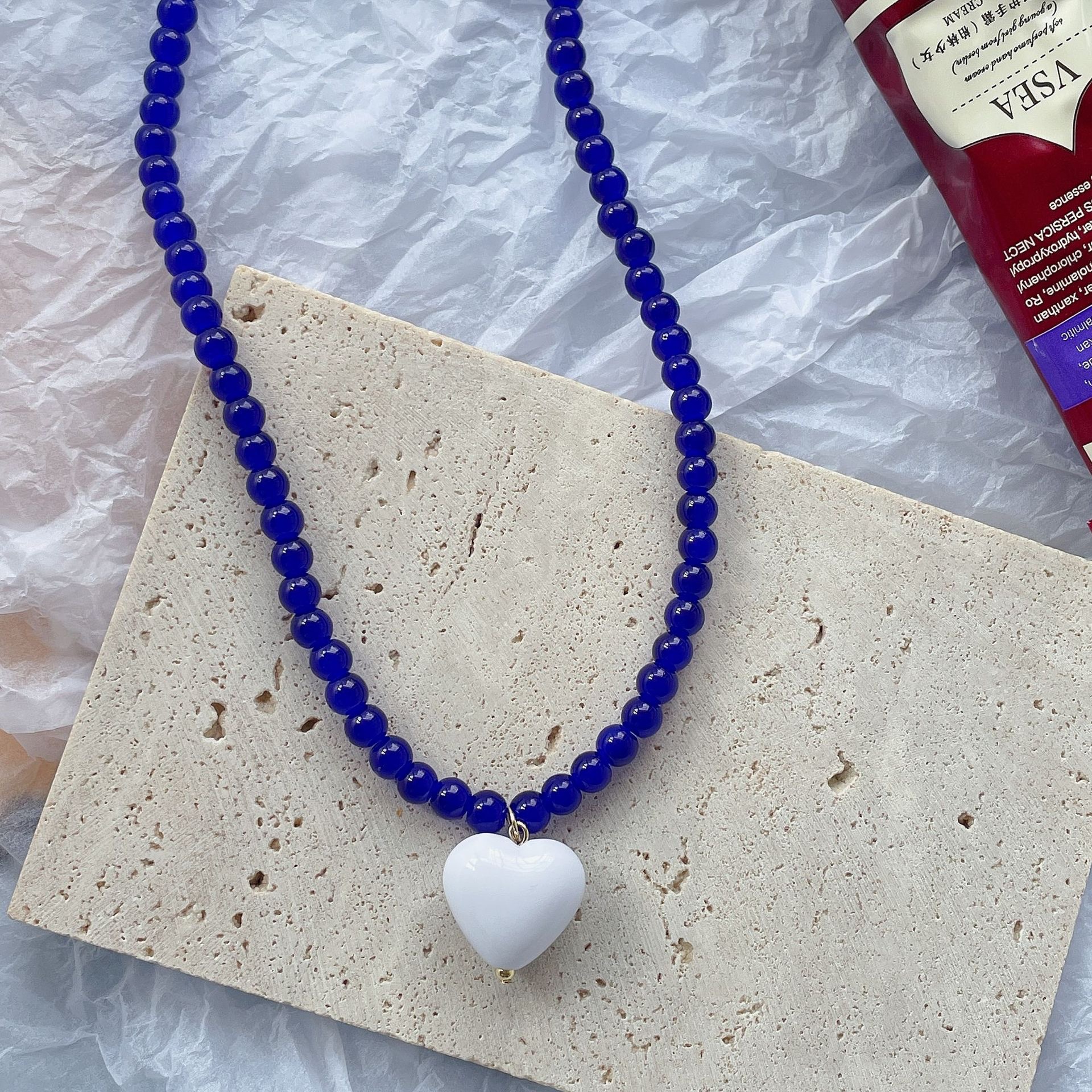 19g Weight Pendant Necklace Classification Modern Style Heart Shape Beaded Women's Pendant Necklace