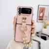 Samsung, folding phone case, ring, strap from pearl, protective case, with little bears, folding screen