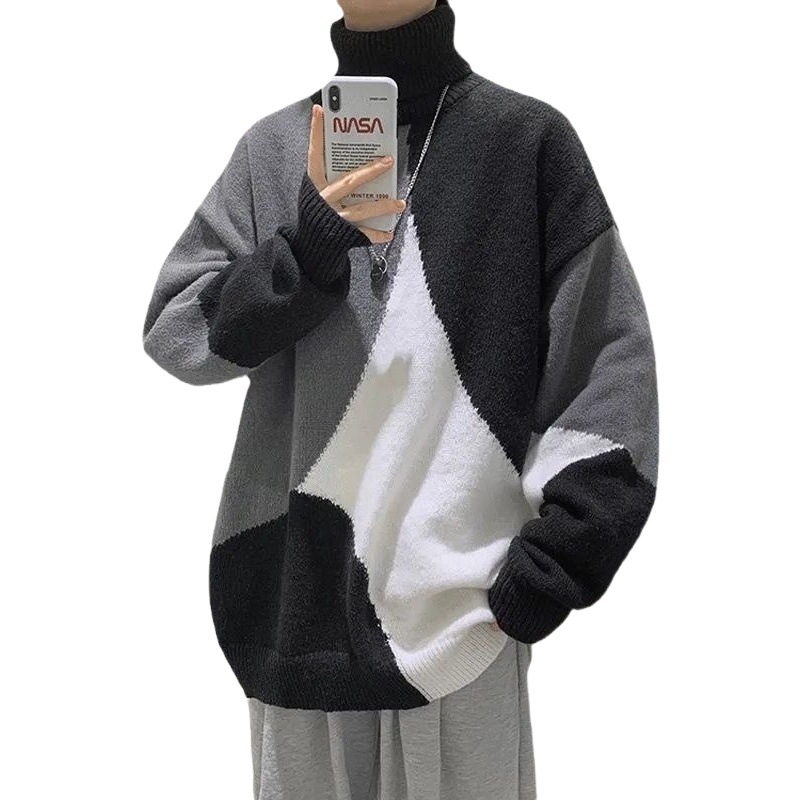 Suéter de cuello alto estilo Hong Kong para hombres y mujeres prendas de punto suéter de invierno para hombres grueso suéter de moda suelta ropa de abrigo perezoso suéter