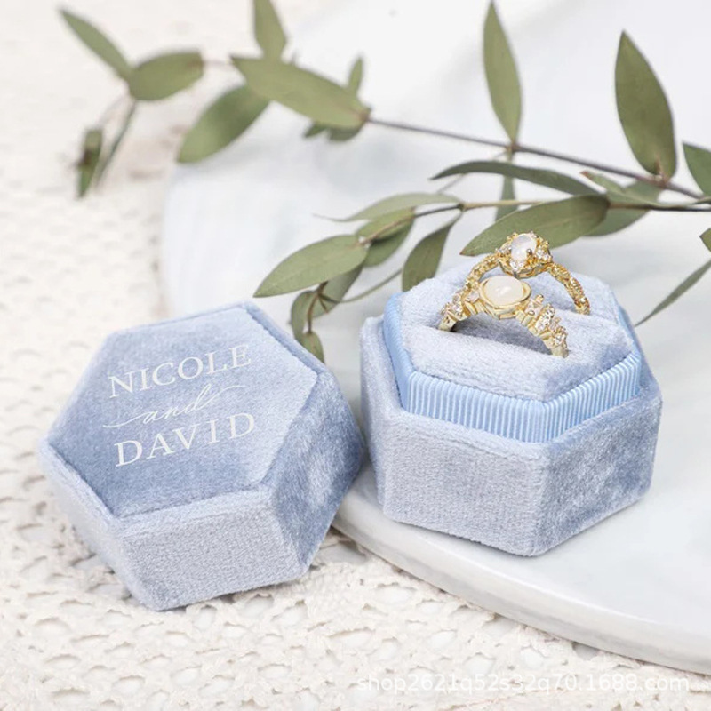 Etsy人気ホットスタンプ六角形ハクチョウベルベットリングボックスシングルスロットダブルスロット结婚式プロポーズ周年记念プレゼント|undefined