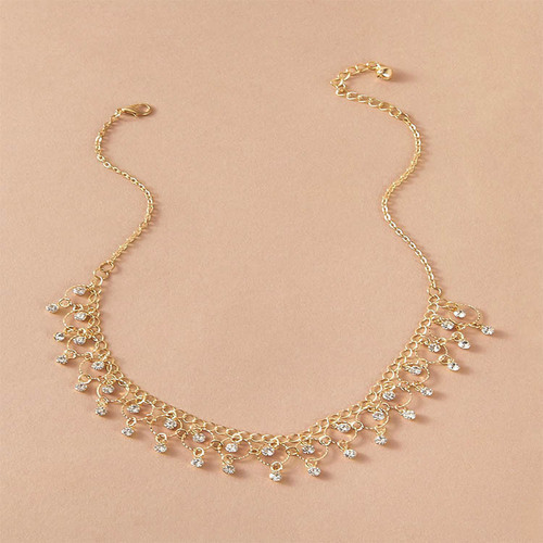 Hot-selling zircon-inlaid drop necklace for women, Instagram-style, European and American personalized geometric tassel clavicle chain—wholesale from factory